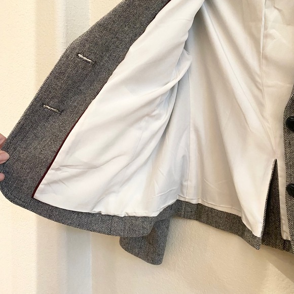 Banana Republic Petite Wool Blend Herringbone Blazer Jacket Gray Size 12 - Picture 6 of 13